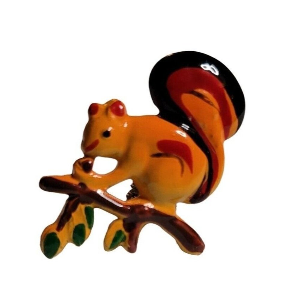 Vintage Red Squirrel on a Branch Metal Pin Brooch 1.5 inch